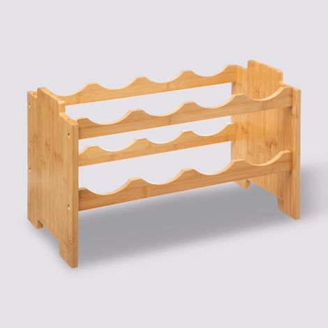 Etagère casier à bouteilles empilables avec 8 emplacements en bambou coloris naturel - Longueur 46 x Profondeur 24,5 x Hauteur 29,5 cm