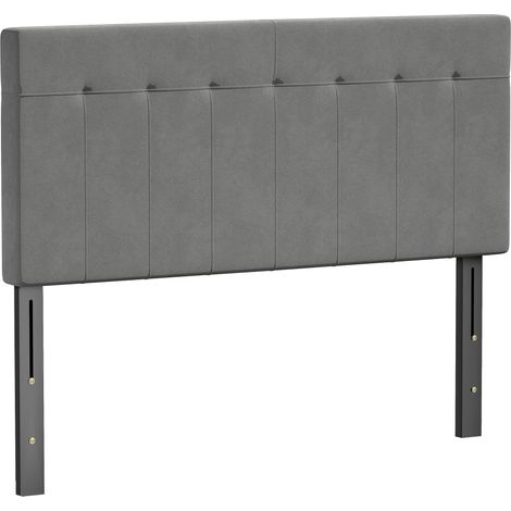 Tête de lit à hauteur réglable en 3 positions, pieds métalliques Aspect velours pour chambre 140x10x106/116/126 cm Gris