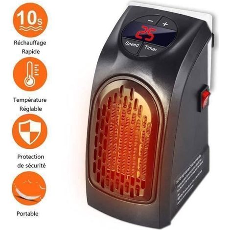 Chauffage Portable - CELLUSTOP - Mini Chauffage - 400 Watts - Programmable - Silencieux - Noir