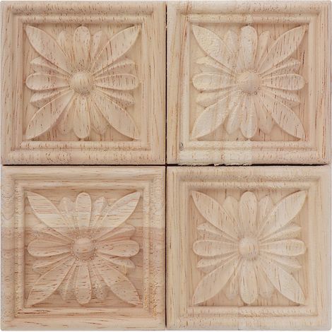 4 Pièces Applique en Bois à Carreaux pour Décor de Meubles à Peindre (1/5)