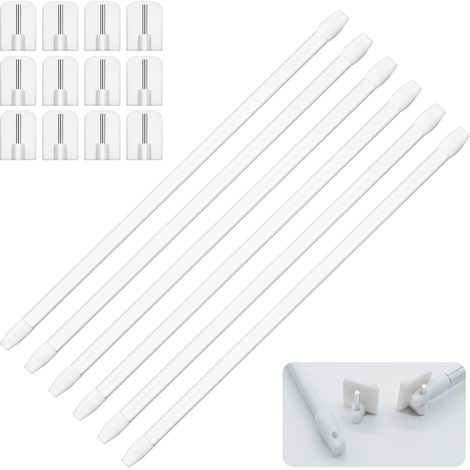 6 Tringles à Rideau Extensibles 30-50cm avec Crochets - Barres de Tension sans Perçage pour Fenêtres Cuisine Salon Douche - Support Adhésif Puissant - Blanc