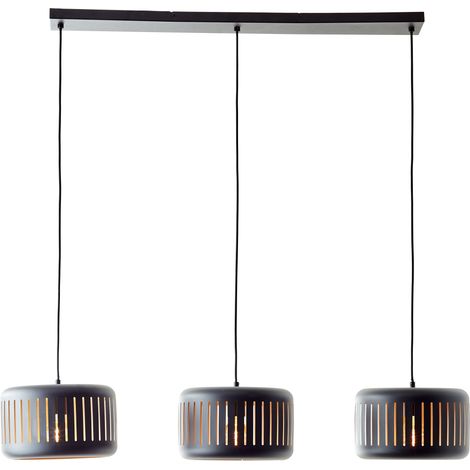 Brilliant Lampe Tyas Pendelleuchte 3flg schwarz/gold Metall/Holz schwarz 3x A60, E27, 60 W