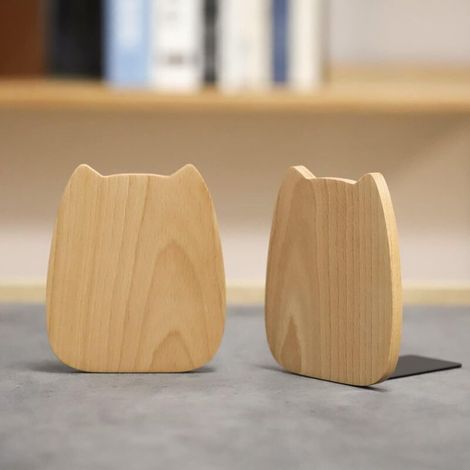Coppia di fermalibri in legno per scaffali, fermalibri per ufficio domestico, biblioteca scolastica, cucina, graziosi fermalibri, libreria in legno di faggio (1/4)