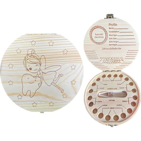 Boîte à dents de lait, boîte à dents en bois pour bébé, boîte à souvenirs pour filles et garçons (1/5)