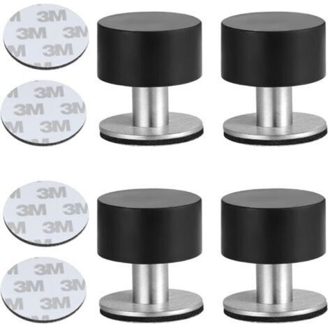 4pcs Adhesive Door Stoppers, Stainless Steel Door Stops with Shock-Absorbing Rubber for Wall or Floor Mounting with 3M Double-Sided Adhesive Tape (1/5)