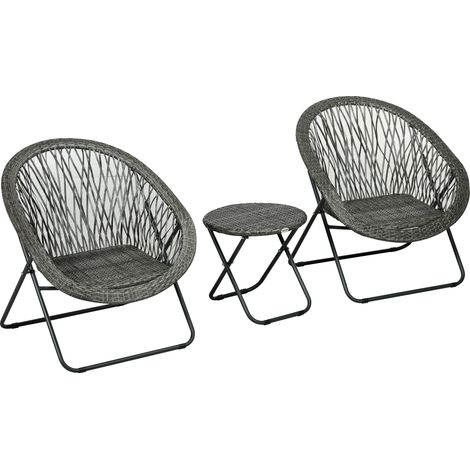 Set di mobili da giardino per esterni in resina, composto da tavolo e sedie per 2 persone, tavolo e 2 poltrone pieghevoli, colore grigio.