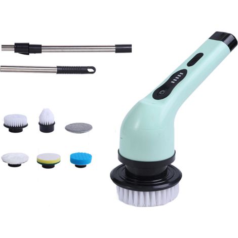 Máquina de limpieza eléctrica recargable e inalámbrica, cepillo automático para platos, bañera y azulejos, dispositivo de limpieza profesional con mango telescópico. (1/5)