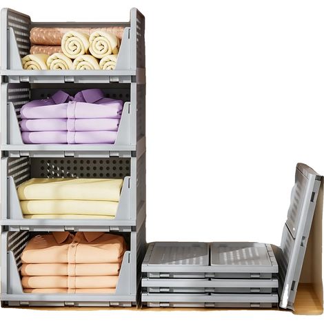 Organizador de ropa, diseño apilable, material ecológico, 4 piezas - Gris (1/2)