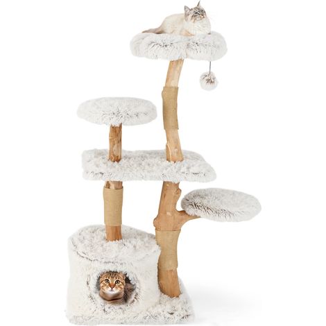 Branches en bois naturel, arbre à chat 53 pouces avec griffoirs en jute et niche, pour jouer et se reposer à la maison (1/5)