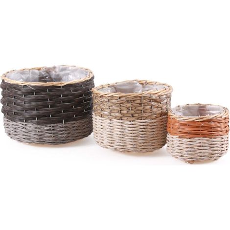 Portavaso rotondo in vimini e pvc in set di 3, Ø26H18 cm (1/2)
