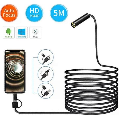 Autofokus HD1944P Endoskop für Autos, Android-Handys Typ C, 5 MP Mini-Kanalinspektionskamera, 12 mm Endoskopie-USB-Boreskop, 1–20 m (1/4)