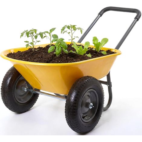 Brouette de Jardin 2 Roues 600 lb, Bac Polyéthylène, Jaune (1/5)