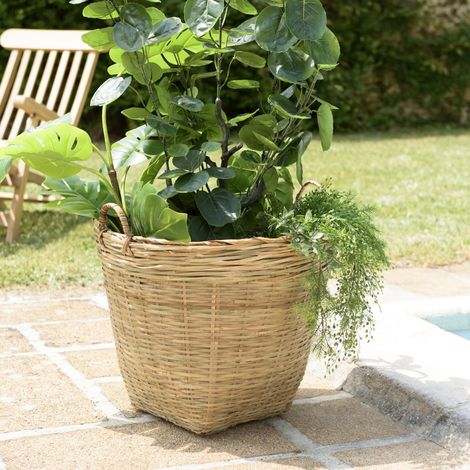 HECTOR - Pot de fleur rond 60x60cm en bambou naturel avec anses (1/5)