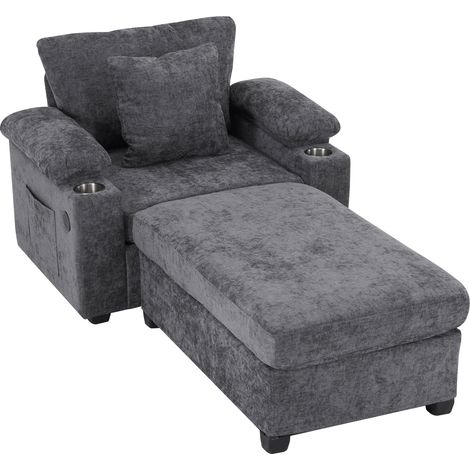 Fauteuil relax en tissu chenille avec porte-boissons et chargeur USB, convertible en canapé-lit, pour salon ou bureau (1/5)