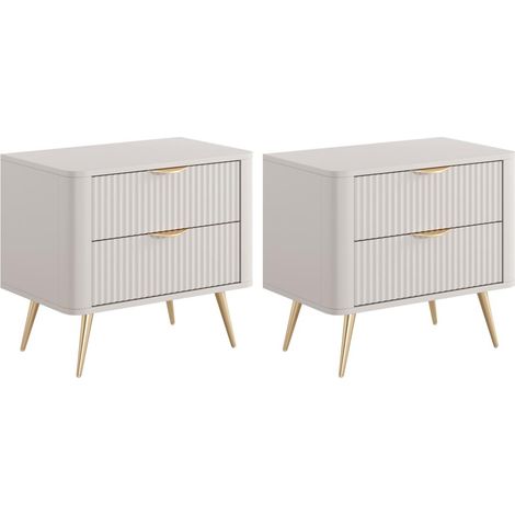 Comodino 2 cassetti Beige e Dorato - Lotto di 2 - ELONARIA