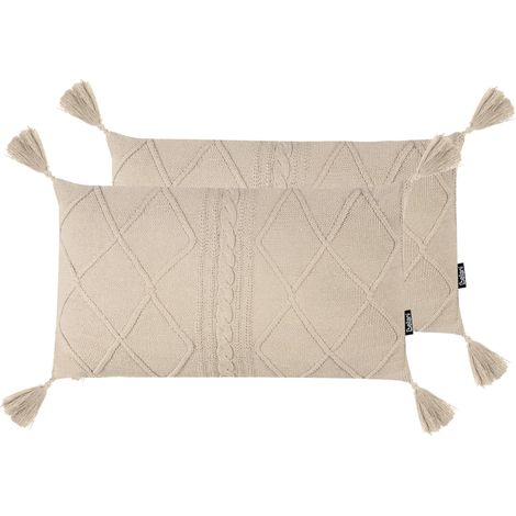 Lot de 2 Coussins en Coton 30 x 50 cm Motif Tressé Beige Clair Caesia