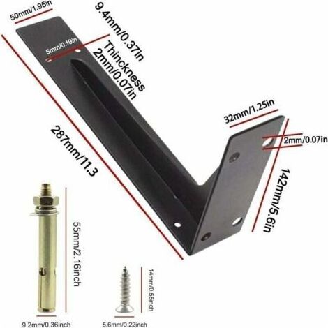 Lot de 2 équerres murales 290mm – Charge lourde jusqu'à 150kg – Rmassif noir avec vis – Installation rapide sur tous types de murs - 330lbs (1/4)