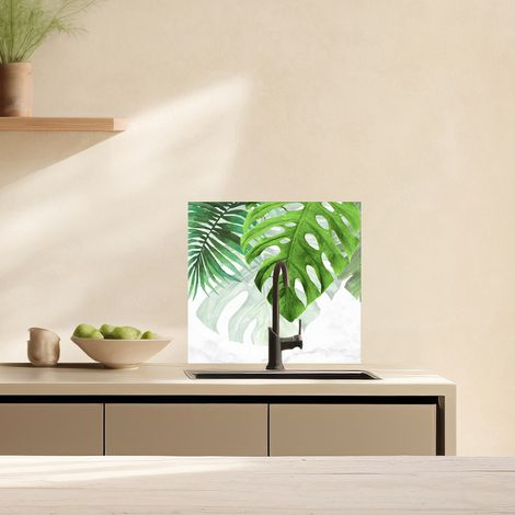 Lupia Pannello Paraschizzi Schienale Cucina con decorazione stampata, TROPICAL LEAVES, in Alluminio composito, Facile da applicare, Lavabile Ignifugo Resistente all'Acqua 60xH62,5 cm (1/4)