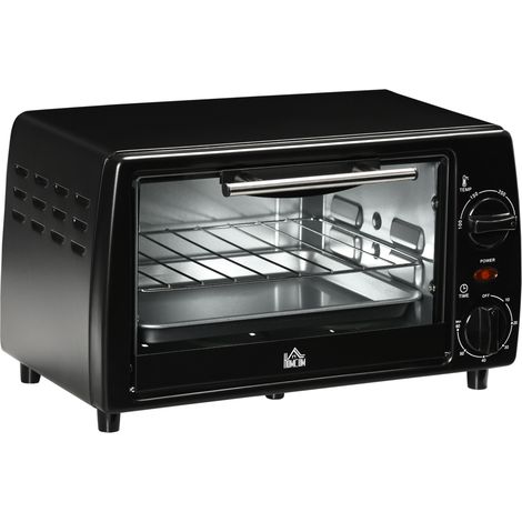 HOMCOM horno eléctrico sobremesa 10 litros 750W horno eléctrico pequeño con temperatura hasta 230 ℃ temporizador 60 minutos bandeja 36,5x26x22cm