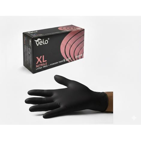 Velo Black XL – 100 Stück puderfreie Nitril-Diagnostikhandschuhe, 100er-Packung (1/3)