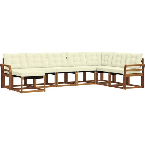 Set di divani da esterno con cuscino 8 pz Salotto da Giardino Naturale e Crema (1/5)