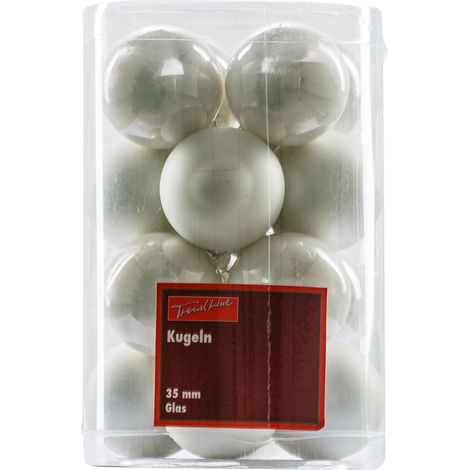 TrendLine Christbaumkugeln 16 Kugeln Ø 3,5 cm Glas Winterweiß Weihnachtskugeln