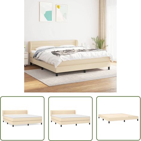 The Living Store Boxspringbett mit Matratze Creme 160x200 cm Stoff - Boxspringbett - Doppelbett - Cremefarbenes Bett - Bettenrahmen - Lattenrost (1/5)