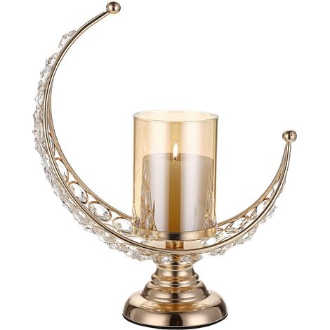 Bougeoir en Forme de Lune bougeoir en Cristal Chandelier Support de Bougie pour Table de Mariage Maison décoration (doré) (1/5)