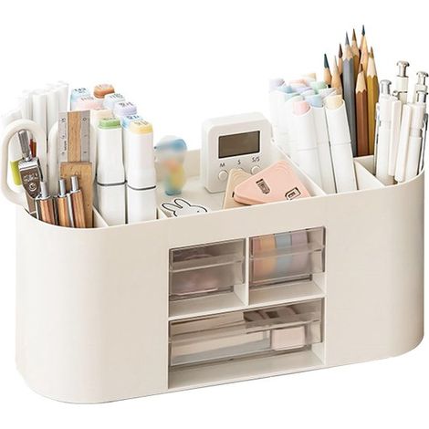 Stiftehalter-Aufbewahrungsbox mit 10 Fächern großes Fassungsvermögen doppelwandige transparente Schublade für Bleistifte Buntstifte und weiß (1/5)