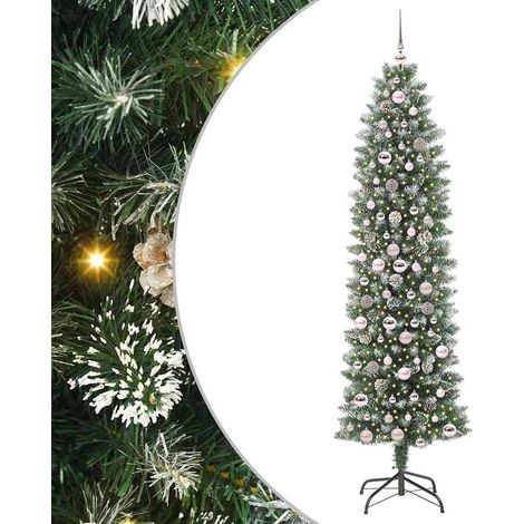 Arbre de Noël,Sapin de Noël artificiel slim avec 300 LED Vert et blanc 210 cm CFW37898 (1/5)