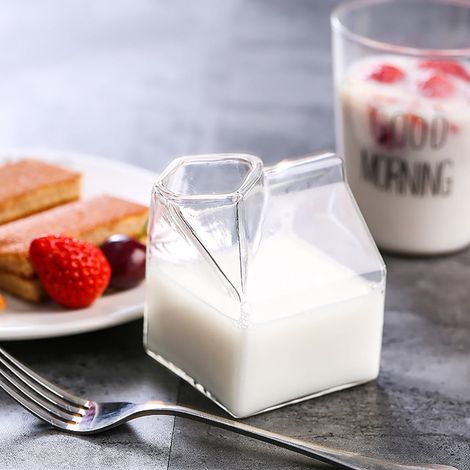Bouteille En Verre - Format Mini Carton Lait - En Verre Borosilicat Haute Résistance - Pour Crème, Lait, Eau Ou Boissons Fraîches - 1 Pièce (1/5)