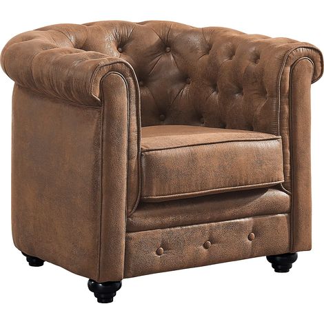 Fauteuil CHESTERFIELD en microfibre aspect cuir vieilli