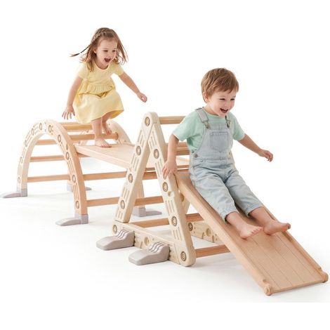 Evolutive Spielplatz 3 in 1 aus PEHD Rutsche Klettern und Wippe Maße 110x44cm Beige-Grau (1/5)