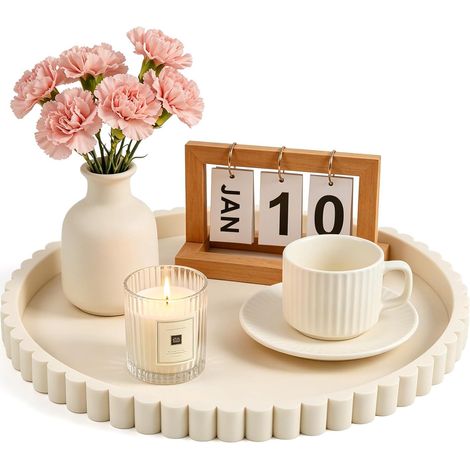 Tablett rond 30cm silicone beige Dekoteller Dekotablett salle de bains décoration (1/5)