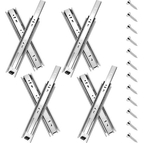 4 paires glissières de tiroir 50 cm (8 pièces),glissiere pour tiroir, montage latéral,extension complète,coulisse tiroir avec roulements à billes, capacité de 45 kg, argent (1/5)