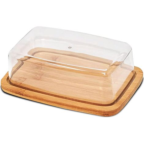 1 Beurrier Rectangulaire Bambou 19x12cm Couvercle Plastique Cuisine (1/3)