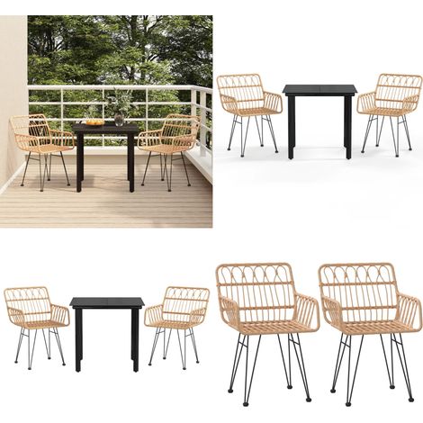 3-tlg. Garten-Essgruppe Poly Rattan - Poly Rattan - Gartenmöbel (1/5)