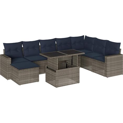 Maison Exclusive - 9-teiliges Gartensofa-Set mit Kissen, grau, Po (1/5)