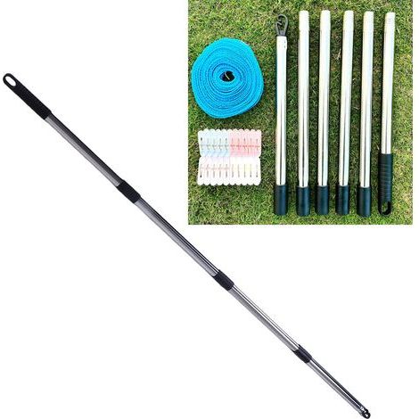 Support télescopique pour étendoir à linge extérieur – Acier inoxydable, longueur réglable 75-250 cm, pour 7 sections de fil, avec corde en nylon et 20 clips (1/5)