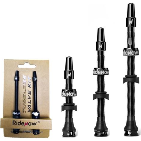 Lot de 2 valves tubeless – 45/65/85 mm Presta en Aluminium 7075 avec obus démontable, anodisées Noir (1/5)