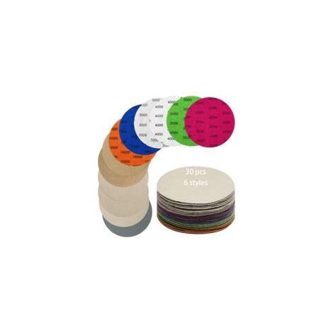 Set di 30 dischi abrasivi, carta vetrata rotonda da 125 mm, grana 2000/3000/4000/5000/7000/10000, carta vetrata a secco/umido - Crezuo