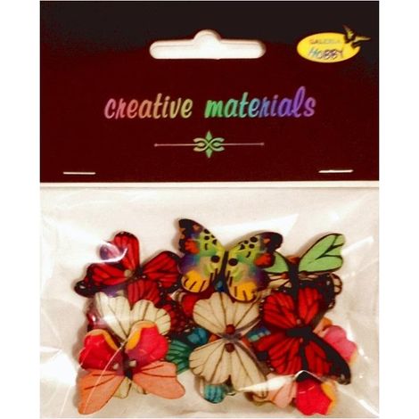 Botones decorativos, mariposas retro, 28 mm, 15 unidades