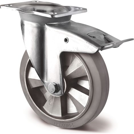 Rueda giratoria para cargas pesadas D.200mm Cap.500kg Freno Goma elástica Alt.Const.255mm TECWERK (1/2)