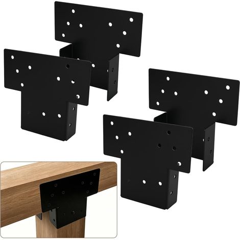 4PCS Supports de solive réglables pour 4"x4"  (3,5"x3,5" réels), connecteur d'ancrage de solive en forme de T, support de pergola en acier au carbone (1/5)