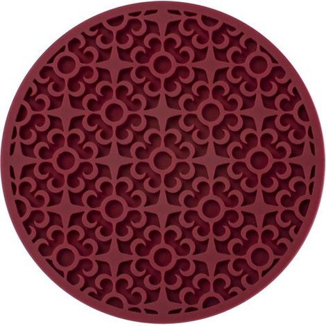 Runde, gemusterte Silikonuntersetzer aus Asphalt-Silikon, wärmeisolierend, weich, selbstklebend, 10 cm Durchmesser, weinrot, 10 Stück (1/2)