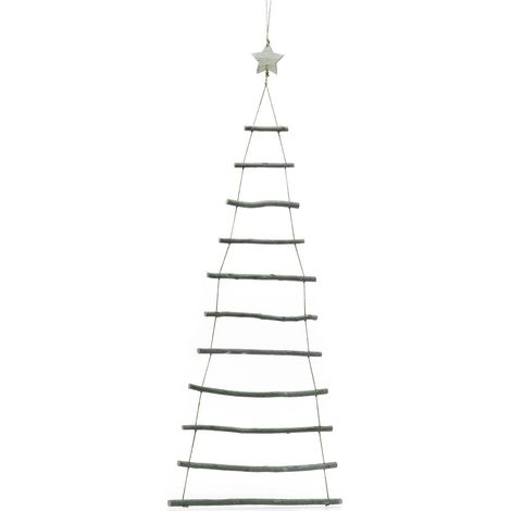 Albero di Natale da Appendere a parete in Legno 90x40cm con Stella 12 Ripiani Salvaspazio e Decorativo al muro di casa ufficio