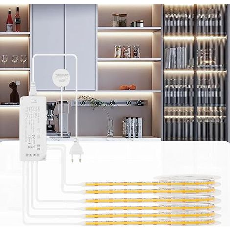Ruban LED COB 6 x 1 m, Contrôle Tactile pour Éclairage de Panneaux Acoustiques, Vitrines, Armoires, Cuisines, Caves à Vin, Présentoirs et Étagères, 6000K (1/5)