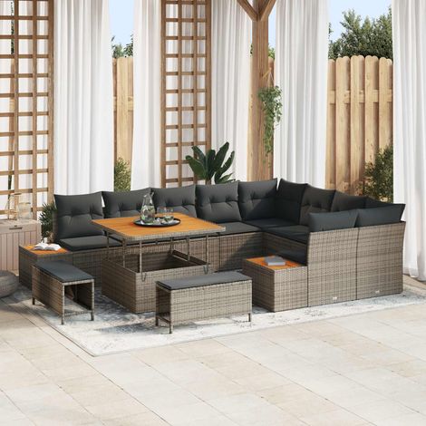 Ensemble canapé de jardin avec table réglable en rattan synthétique et acier gris 12 pièces - PANGIVO (1/5)