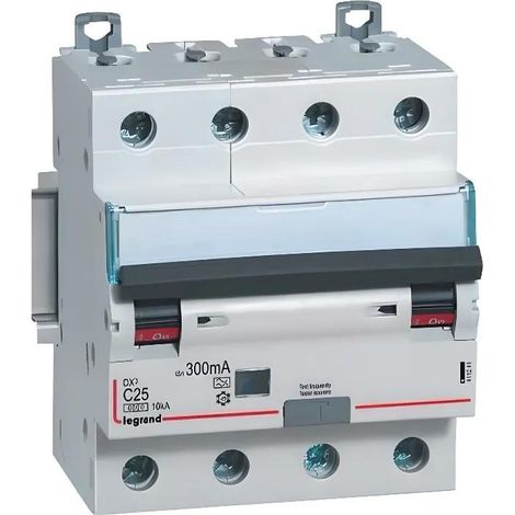 Disjoncteur différentiel monobloc DX³6000 10kA arrivée haute et départ bas à vis 4P 400V - 32A - typeAC 300mA - 411208 - LEGRAND