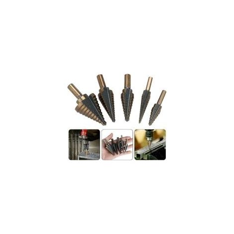 5-teiliges Metallstufenbohrer-Set, 5–35 mm HSS-Titan-Kegeldreieck-Stufenfräser für Stahl, Holz, Messing, Aluminium und PVC (1/3)